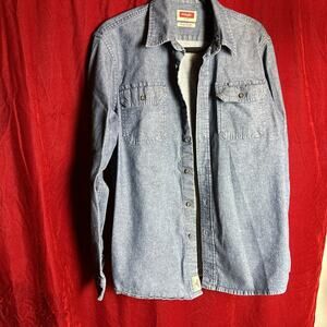 Wrangler Comfort Flex Long Sleeve Button Shirt Mens Medium Blue Denim